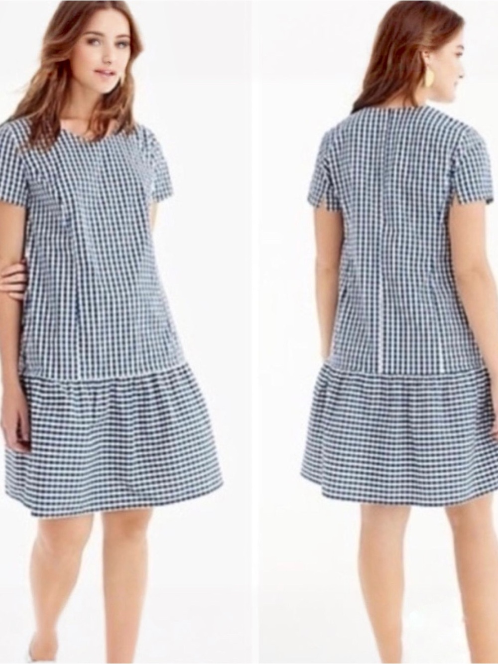 J. Crew Universal Standard Navy and White Gingham Short Sleeve Dress Size Small